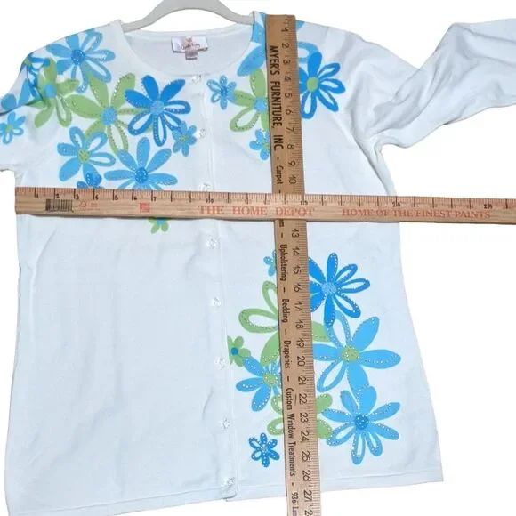 NWT Quacker Factory whimsical floral print rhinestone cotton cardigan size Med - Picture 3 of 8